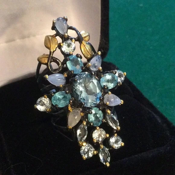 Awesome Genuine Blue Topaz & Moonstone Ring